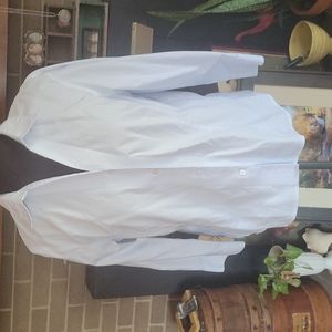 Anne Klein size L blue and white pinstripe shirt